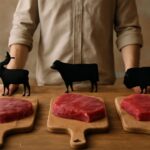 Illustration of meat calories chart, featuring beef calories per pound